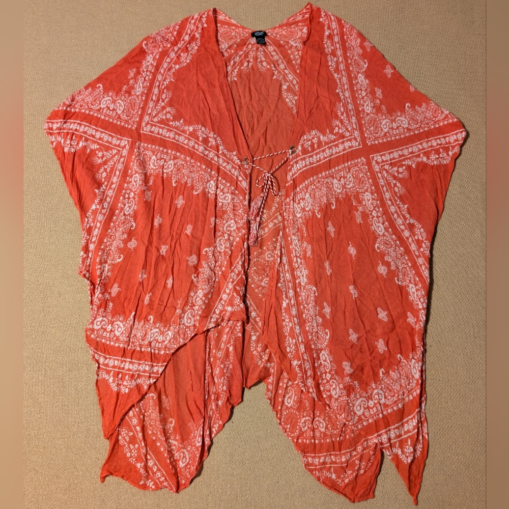 Roffe Accessories Red Bandana Patterned Kimono Beach Cover Up